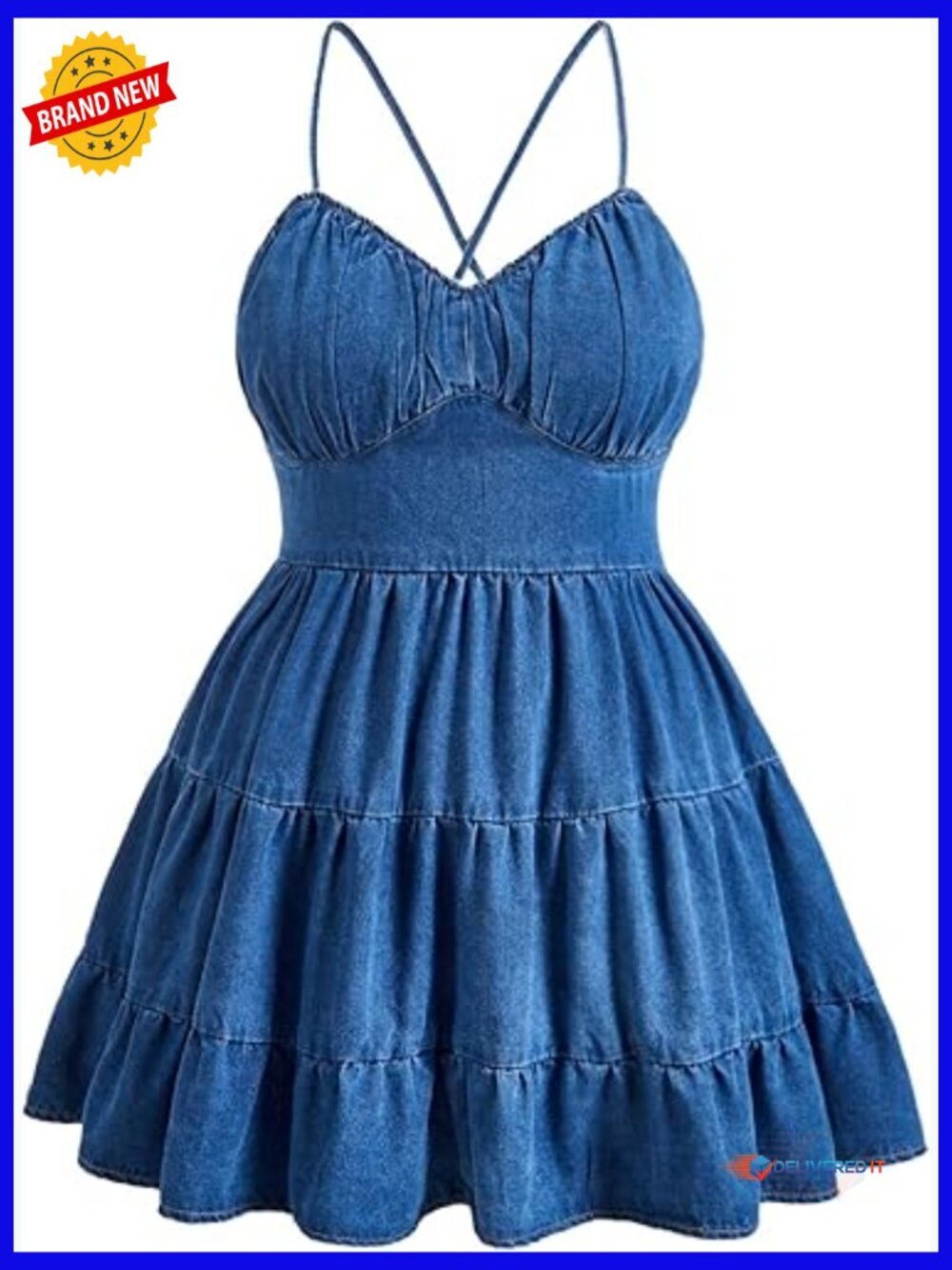 Plus Size Denim Dress Sleeveless Lace Up Backless Flared Ruffle Mini